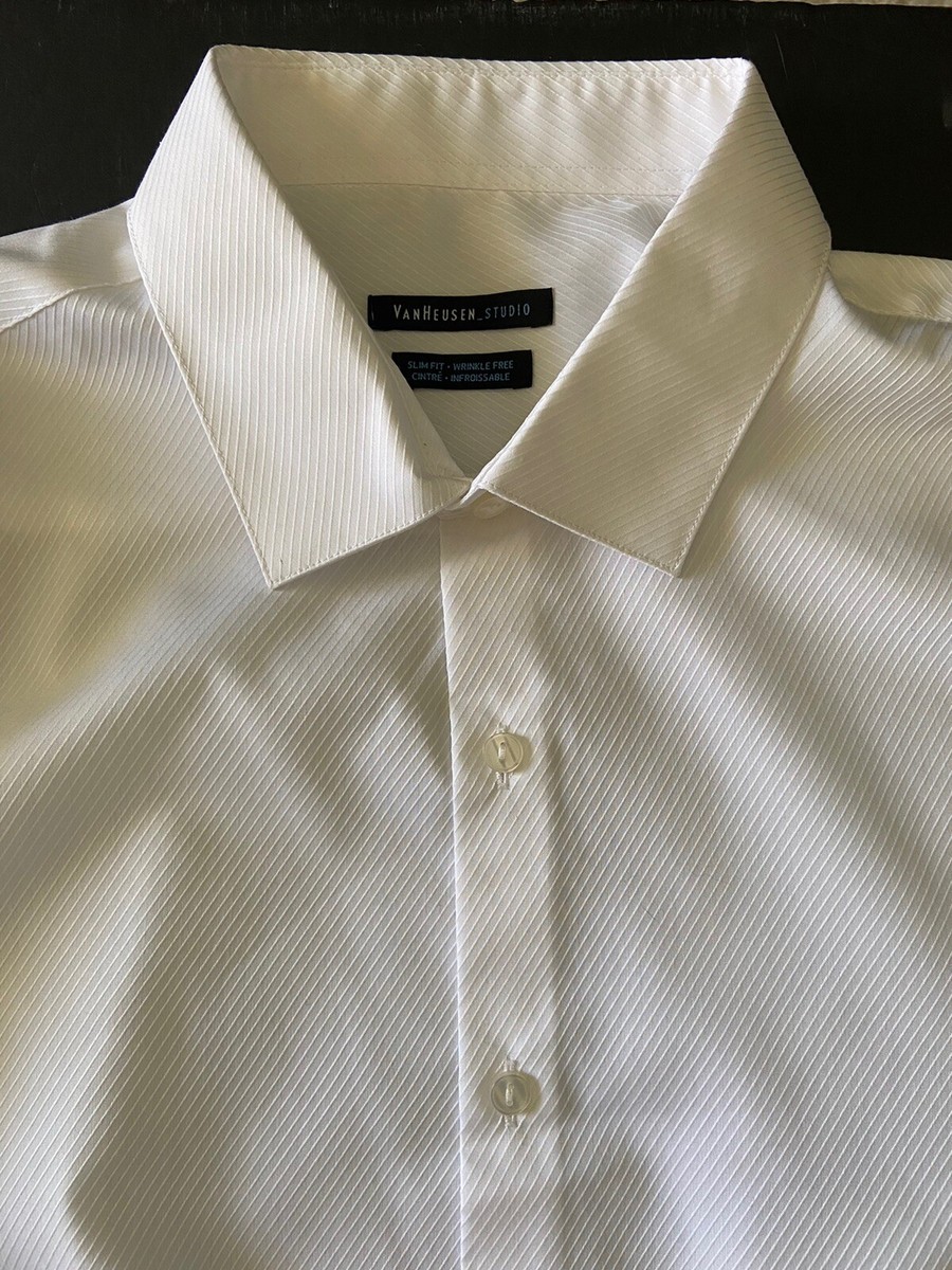 NWT Men's 17-17 1/2 VAN-HEUSEN STUDIO Cotton Oeko-Tex WHITE Dress SHIRT | eBay
