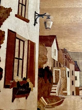  Vintage St Ives Cornwall, Marquetry Wooden Picture  Harbour View