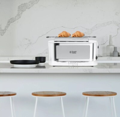 電子レンジ・オーブン Russell Hobbs Glass Two Slice Toaster Russell Hobbs Glass Accented Long Toaster, Black & Stainless