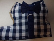 Blue CHECKS Bow Body Harness Vest XS Dog new no choke free