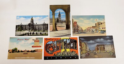 6 Vintage Linen Postcards Cheyenne Wyoming Greetings UP Railroad Motel Capital 