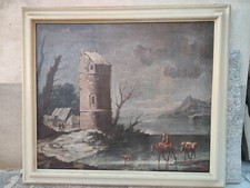 Dipinto di Maestro italiano del Settecento, Paesaggio innevato con viandanti