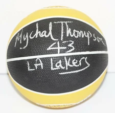 Mychal Thompson 43 LA Lakers Mini Spalding Showtime Team Color Signed Basketball