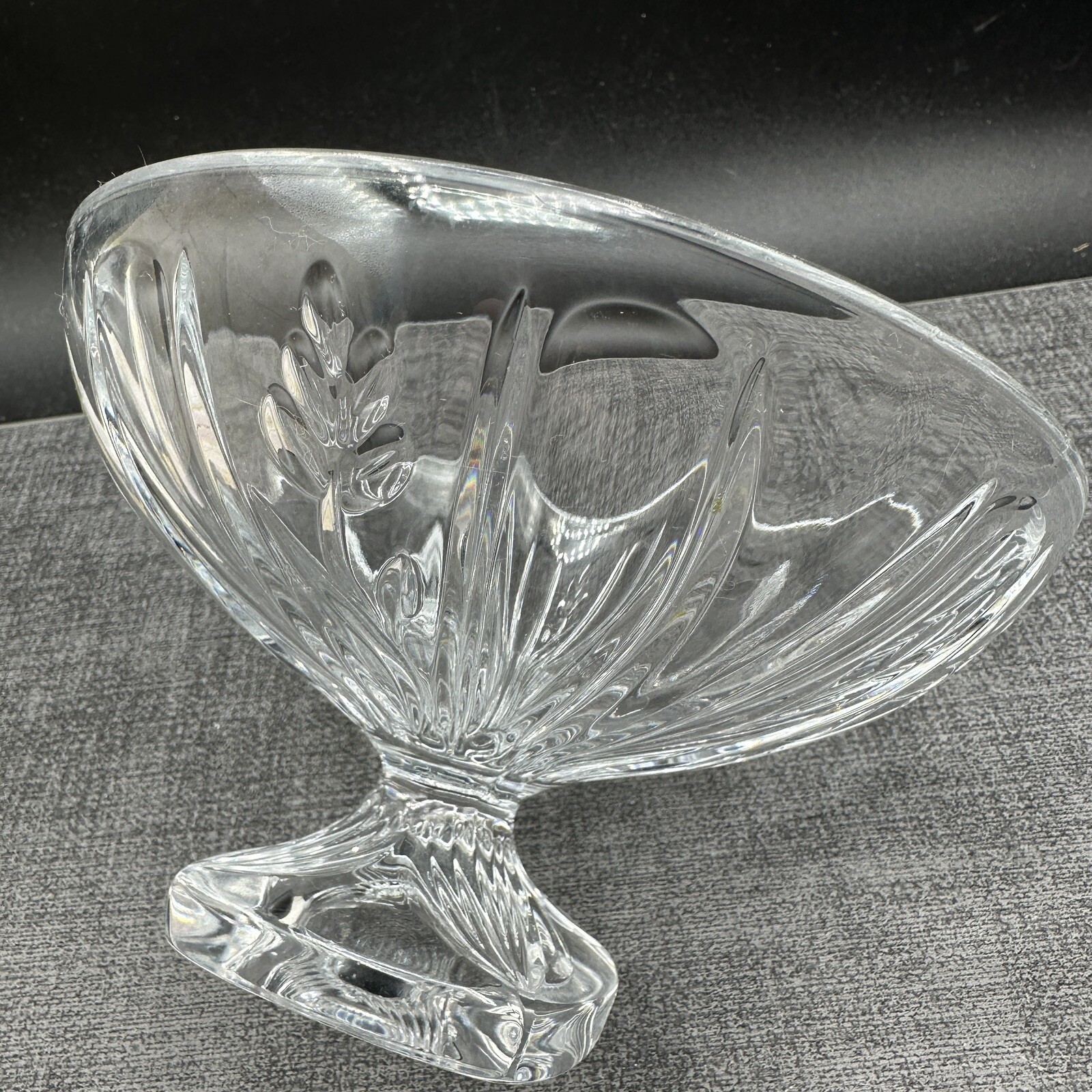Footed Square Candy Crystal Bowl Czech Republic Pedestal 24% Full Lead Vtg