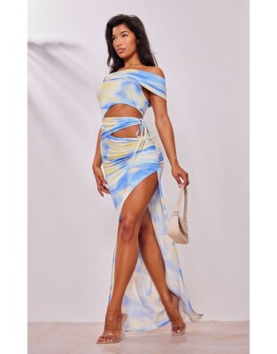 pretty little thing cut out dress PrettyLittleThing Women's Slinky Cut Out Waist Ring Detail Bodycon Dress in Stone