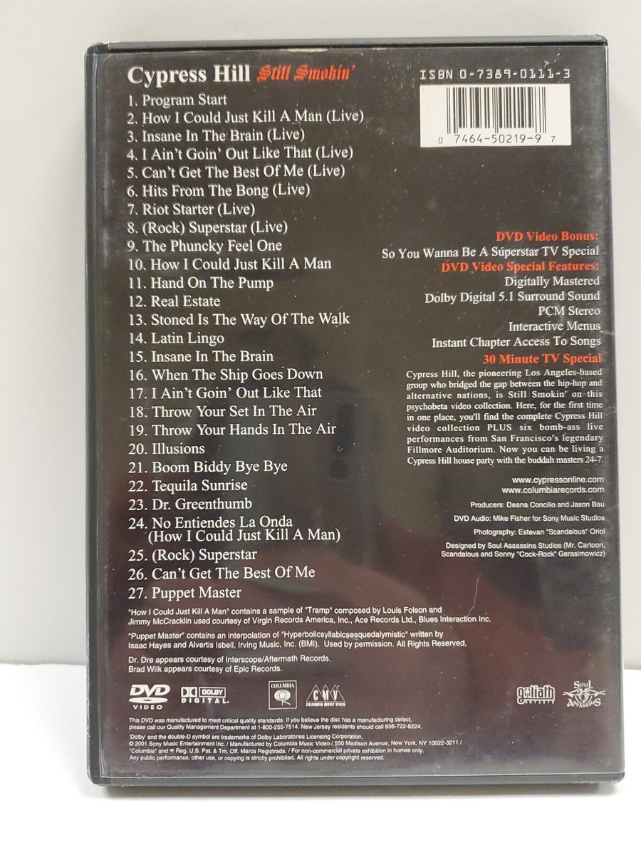 Cypress Hill Still Smokin' DVD 2001 with Insert, Music, Concert