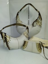 Coach Set of 3 Bags - Soho White Leather Stitched Grommet Studded Hobo Purses