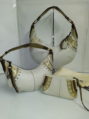 【送料関税込】COACH ホリーブロックヒール ロゴエンブレム Coach Set of 3 Bags - Soho White Leather Stitched Grommet
