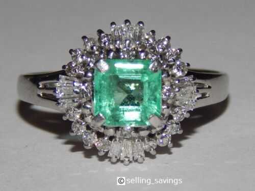 900 PLATINUM .95 TCW EMERALD & DIAMOND COCKTAIL RING SIZE 5.75 - 3.7 GRAMS - Picture 8 of 10