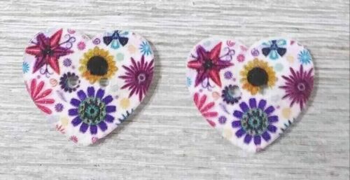 heart flower wood Sewing buttons 2 Holes 1 inch 2pc set  #15 blue purple - Picture 1 of 2