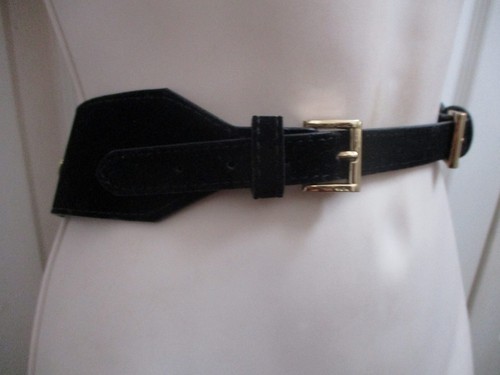 ZARA Damen M breiter schwarzer Samt Designer Gürtel mit Bassketten 2 Schnallen Neu - Bild 2 von 18