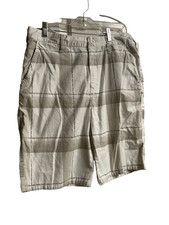 Hurley Mens Tan Cream Plaid High Rise Flat Front Chino Shorts Size 32