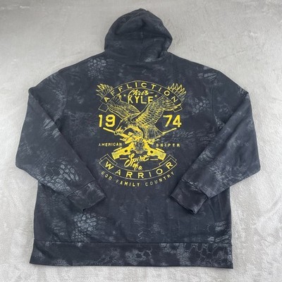 Affliction x CHRIS KYLE FROG Hoodie Men 2XL Black AOP Spirit Of A Warrior Eagle