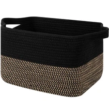 Woven Storage Basket for Shelves, Rectangle Cotton Rope Baskets for Organizin...
