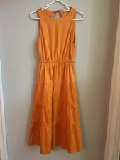 Alice + Olivia Orange Backless Midi Dress With Tie Closure Size 0