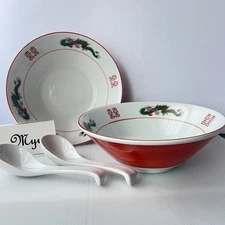 Japanese Mino Ware RAMEN Bowl Spoon Traditional DONBURI Porcelain Noodle Soba