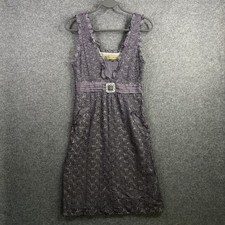 KATHERINE Women's Size 8 Lavender Grey Lace Dress Sleeveless Crystal Buckle Knee