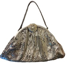 Vintage Whiting  Davis Silver Mesh Evening Bag Clutch Purse Jeweled Clasp