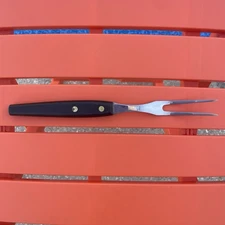 Vintage Stainless Steel Meat Fork Made In USA Wood Handle Retro Two Prong 10.25”