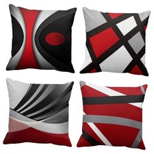 Set of 4 Throw Pillow Covers Modern 26" x 26" Pack of 4 Red and Grey
