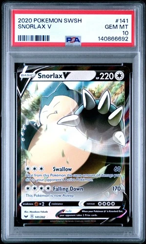 2020 POKEMON SWORD & SHIELD #141 SNORLAX V PSA 10