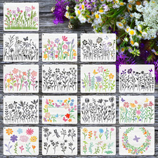 16 Pieces Wildflower Stencils for Painting on Wood Reusable Flower Paint Templa