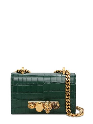 McQueen - Mini Jeweled croc embossed shoulder bag - Emerald