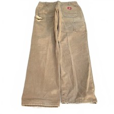 VTG Dickies Carpenter Pants Tan Brown Mens 36x34 Relaxed Fit Canvas Workwear