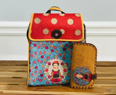 Eco-friendly Frida Printed Backpack with Matching Vegan Bag and Wallet Set, Teen