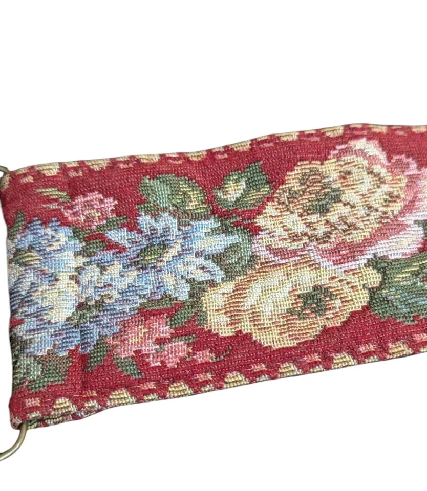 Vintage Red Floral Tapestry Bell Pull Ringer Corona Decor Brass Metal 18" - Image 2 of 4