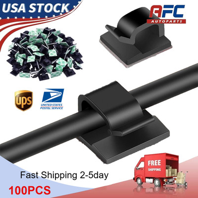 100Pcs Cable Clips Self-Adhesive Cord Management Wire Holder Organizer Clamp NEW