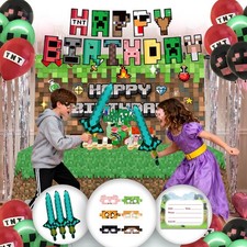 73Pcs Pixel Birthday Party Decorations for Boys, Pixel party supplies Kit, Ga...