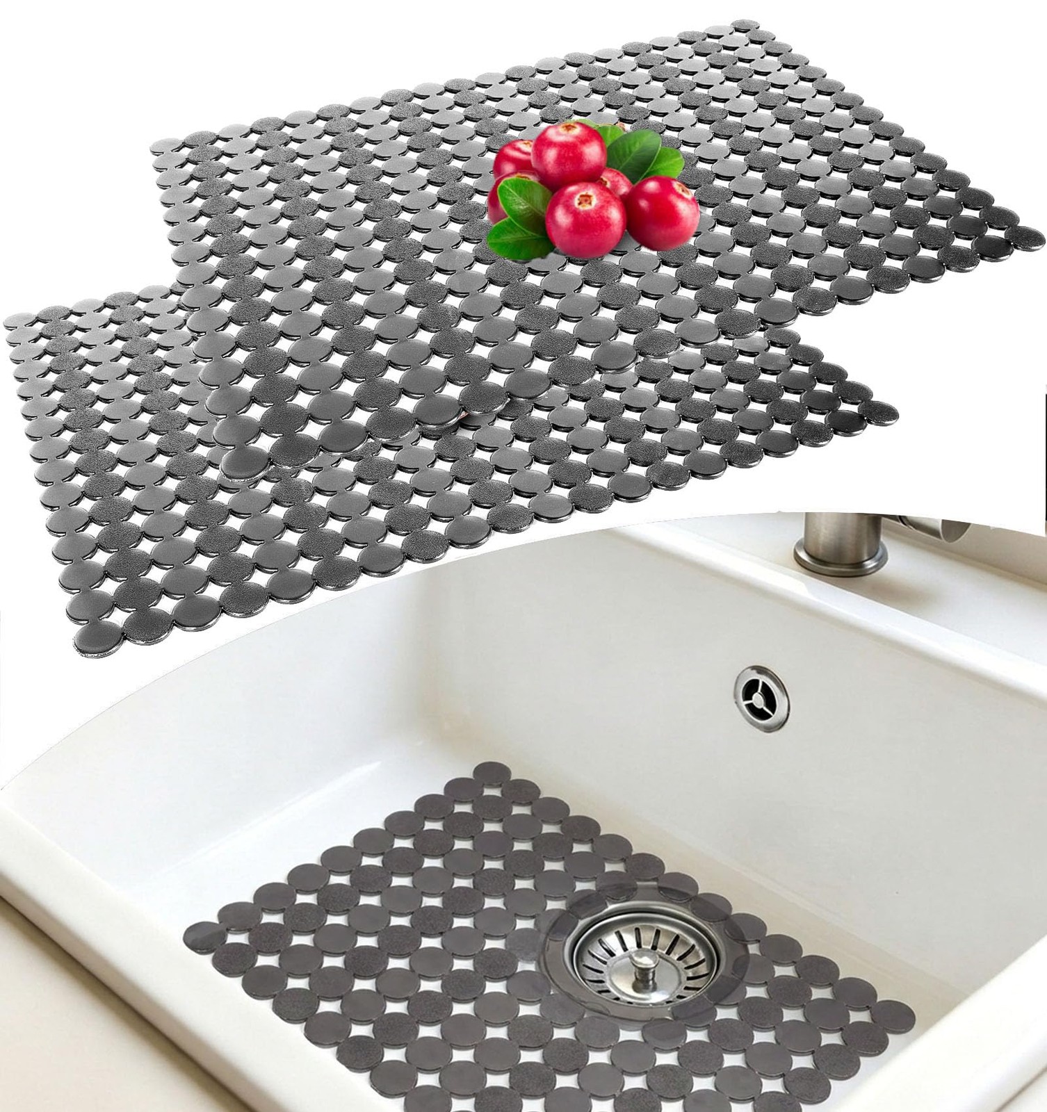 2 Pack Kitchen Sink Mats Non Slip Sink Protector 30 x 40cm Sinks Protect Mat for
