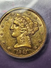 1861-P $5 GOLD. ICG - MS61 BU .PROOFLIKE SURFACE. BEAUTY