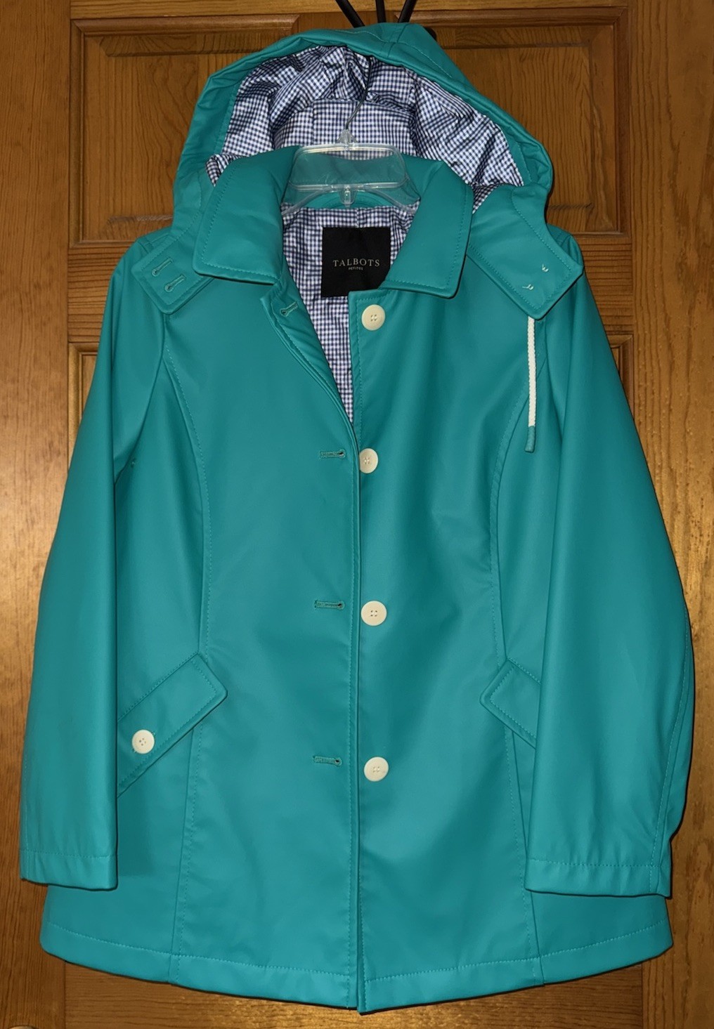 Talbots Raincoat Trench Coat Hooded Teal Green Size Petite Small PS-image