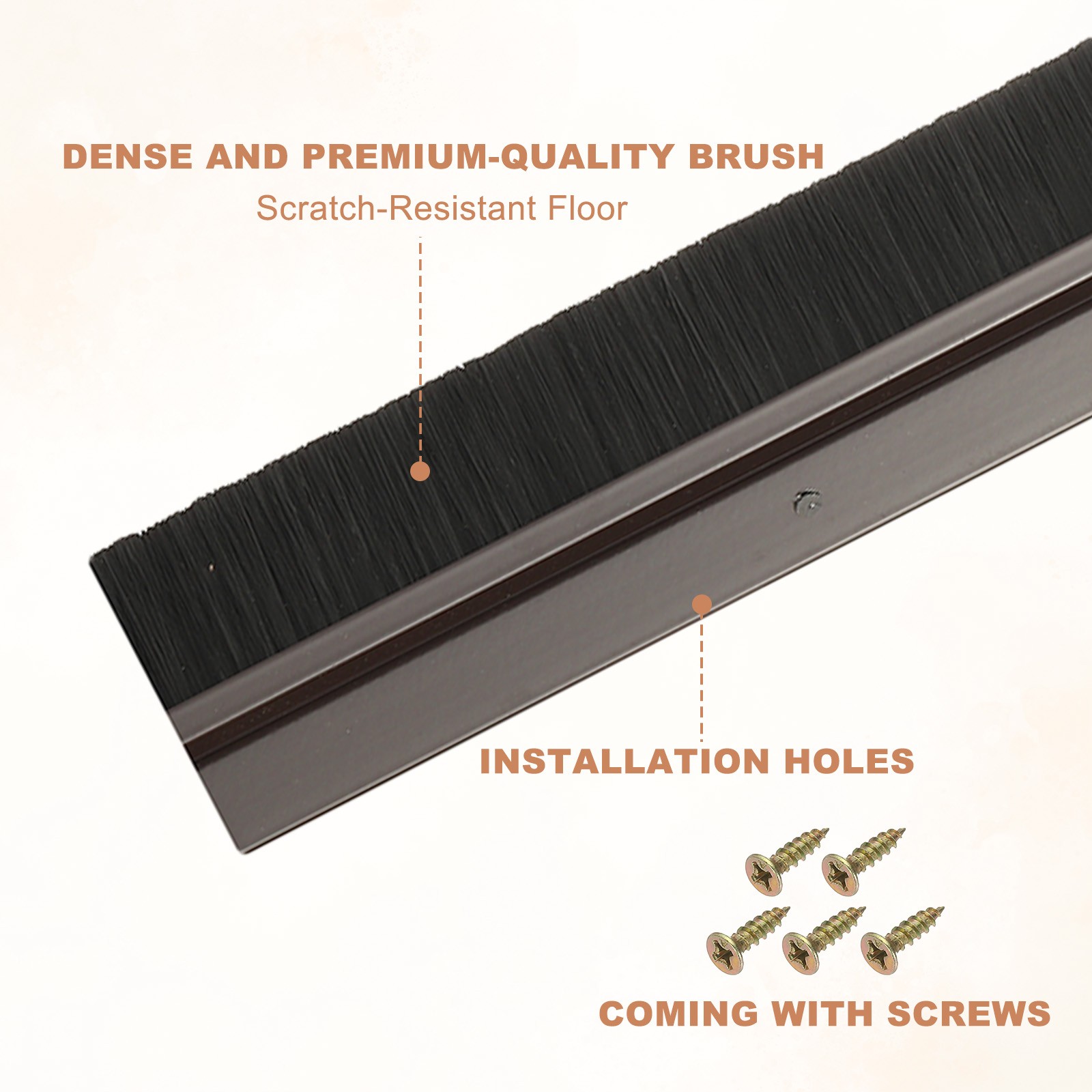 Door Brush Sweeps 0.59" x 39.37", 3 Sets Door Bottom Sweep, Brown/Black