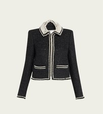 Alice Olivia New Kidman Pearl Embellished Tweed Jacket Size M