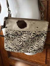 MYRA BAG Hair-On Hide Leather Canvas Crossbody Western 2 Straps Shoulder & Wrist