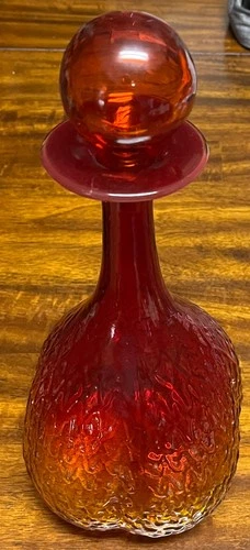 Blenko Handmade Glass 678 Brain decanter orange red vintage Joel Myers Design