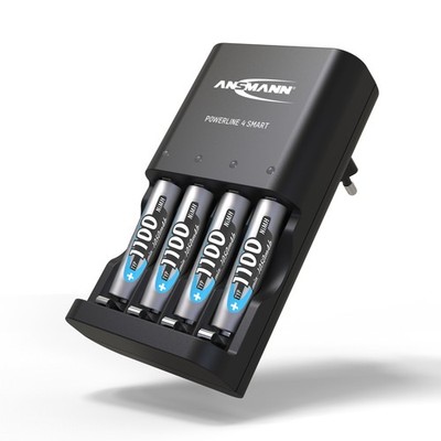 ANSMANN Akku Ladegerät  Powerline 4 Smart  inklusive 4x NiMH AAA 1100 Akkus