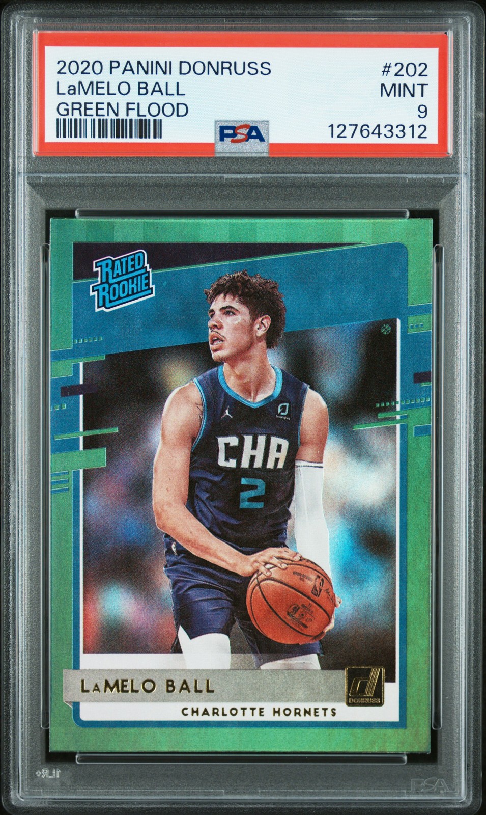 2020 PANINI DONRUSS GREEN FLOOD #202 LAMELO BALL ROOKIE RC PSA 9