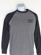 American Eagle Gray/Black Crewneck Knit Sweat...