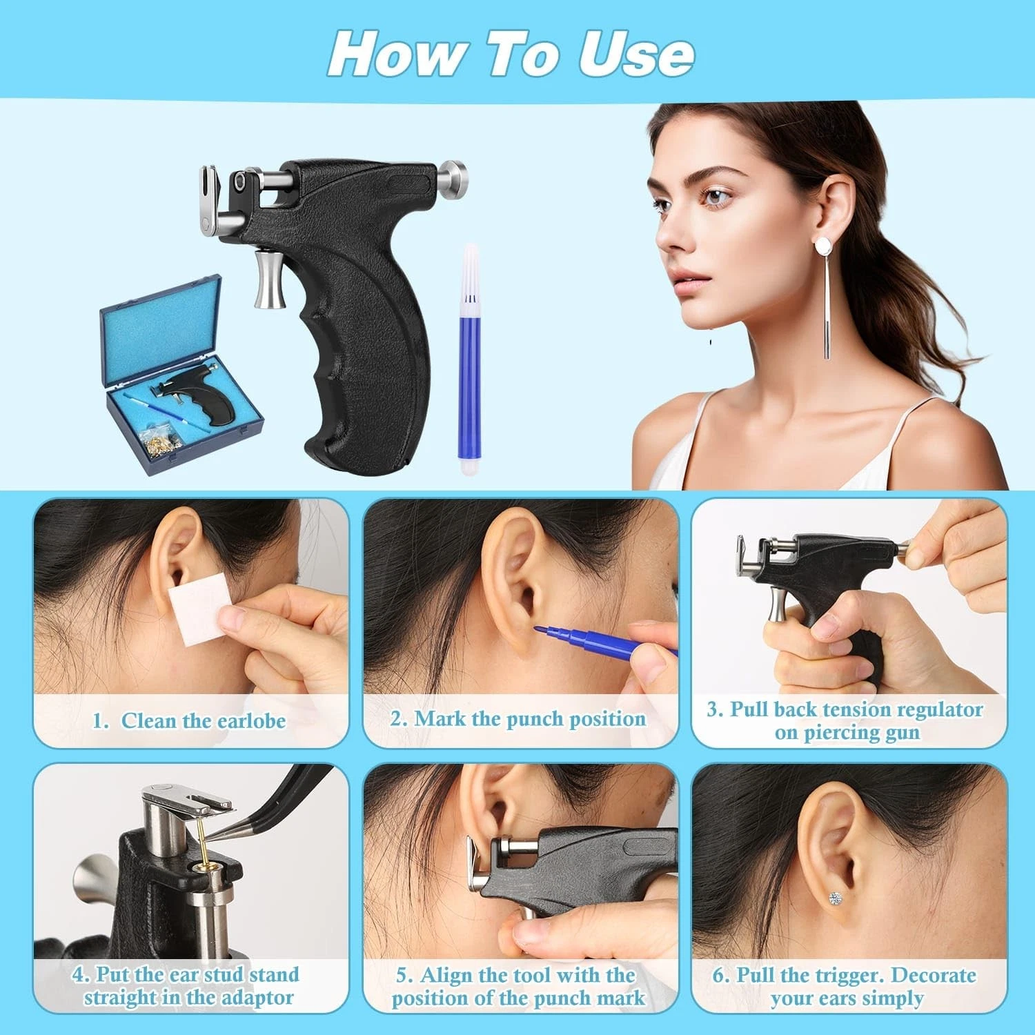 Professional Ear Piercing Gun Kit, Reusable Ear Piercing Machine with Colorful C - product detail image 6