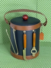 Vintage Mid Century George Briard Faux Leather Ice Bucket With Tools  RARE