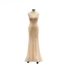Surmount Fasion Design Luxury Evening Gown Champagne Crystal Floor Evening Dress