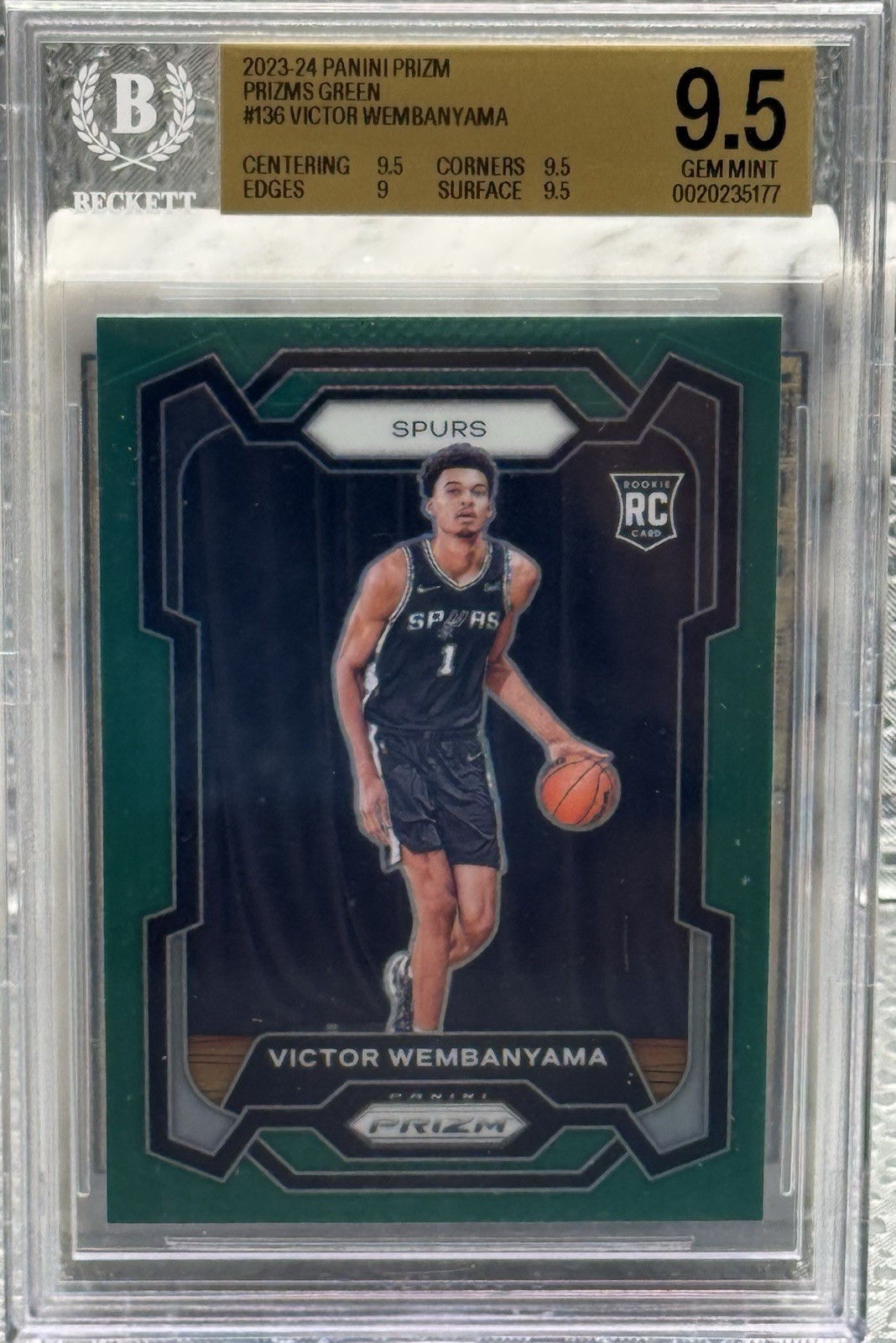 2023-24 Panini Prizm Victor Wembanyama RC Rookie #136 GREEN SP BGS 9.5 Go Spurs