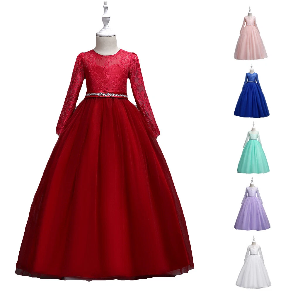 Teen Girls Red Warm Long Sleeve Princess Dress Children's Birthday Evening  Gowns New Year Christmas Wedding Party Clothes 12 14 - Girls Party Dresses  - AliExpress