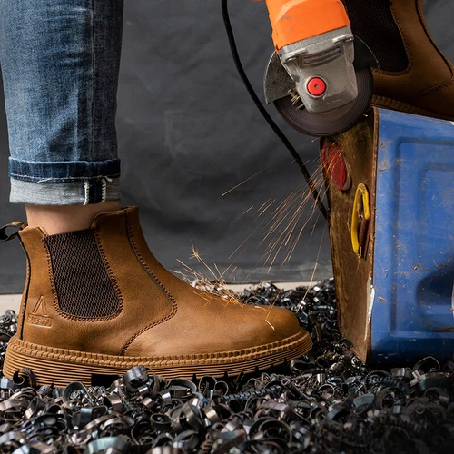 Women Men Leather Brown Safety Boots Work Shoes Steel Toe SlipOn Water Resistant - Bild 14 von 31