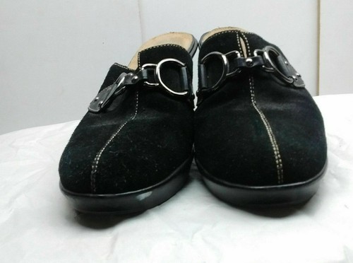Bandolino Black Suede Wedge Slip On Mule Clog Slide Sandal Women Shoes 9.5M 40,5 - Picture 4 of 7