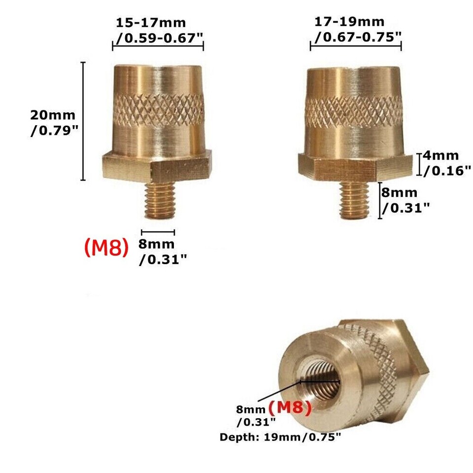 M8 Battery Terminal Connector Brass Tone Post Adapter Stud Nuts High